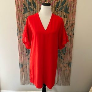 Zara Coral/Red Ruffle Sleeve Dress